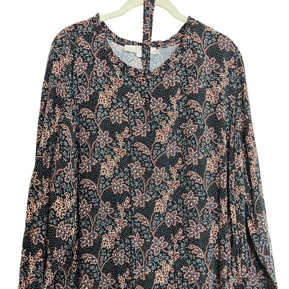 Loft Plus Womens Midi Dress Size 20 Gray Rust Floral Print Long Sleeve Rayon - Picture 2 of 6